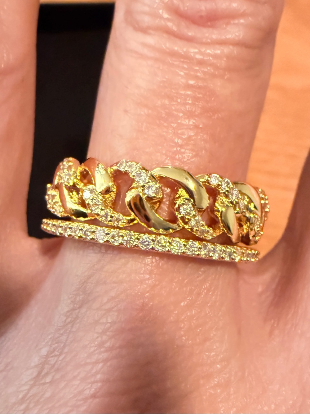 18K Gold Filled Moissanite Cuban Ring Stack Set Size 8